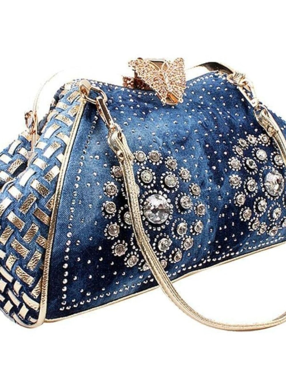 Denim Women's Handbags with Diamonds Jeans Purse Shoulder Bag Crystal Crossbody